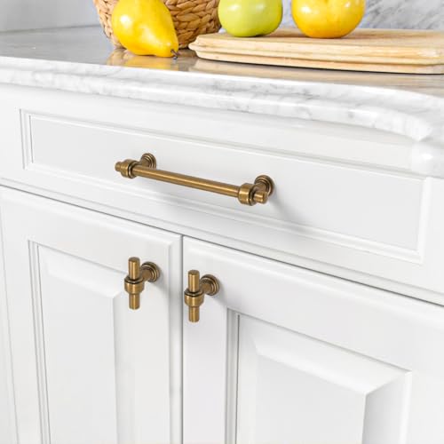 Amerdeco 10 Pack Antique Brass Cabinet Pulls 5 Inch(128mm) Hole Center Drawer Pulls Cabinet Hardware Kitchen Cabinet Handles for Bathroom ZH0069 - color: Antique Brass, size: 5" Hole Center