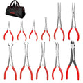 HAUTMEC Extra Long Needle Nose Pliers Set, 11PCS Long Reach Pliers Include 6-7" & 11" Straight, Circle Nose, Diagonal, Flat Nose, Bent Nose Plier for Narrow Spaces, Automotive & DIY Repairs - color: 11pcs Long Plier Set