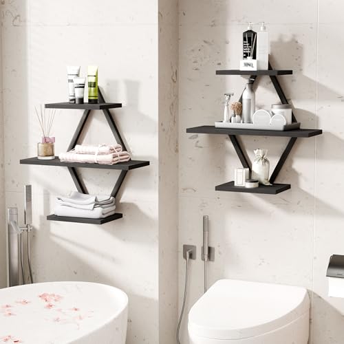 Floating Wall Shelves, Set of 2, Black - color: Black