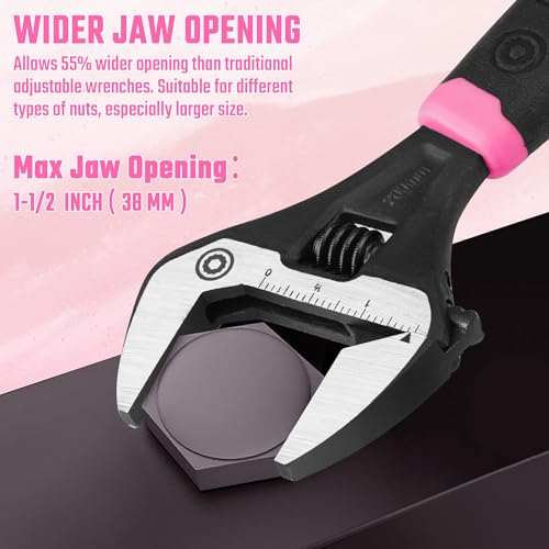 DURATECH 8-Inch Wide Jaw Adjustable Wrench - color: Black & Pink, size: 8-Inch