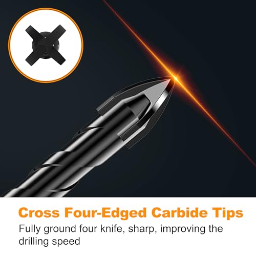 12Pcs Cross-Tip Masonry Drill Bit Set & Concrete Drill Bit Set, 3/16"-1/2" - size: 12 pcs 3/16"-1/2" Masonry Drill Bits