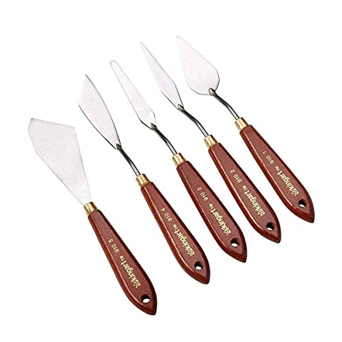 KINGART Painting and Palette 5 Pc. KNIFE SET for Scraping, Mixing and Painting with Oil and Acrylic Paints