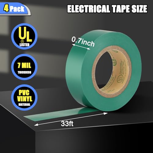 GEYYANG 4 Pack Green Electrical Tape, UL Approved, 0.7in x 33ft - color: Green