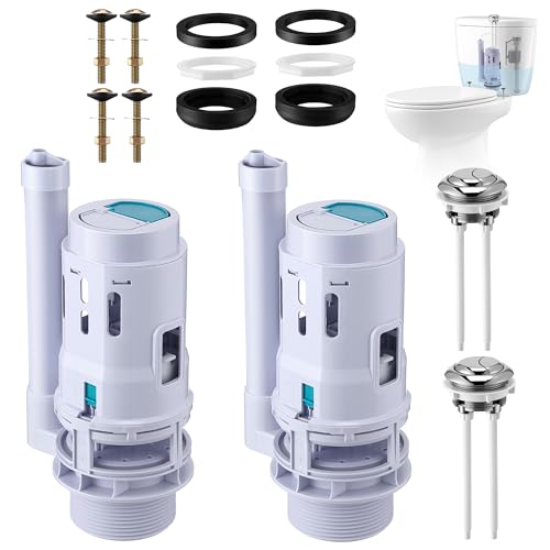 Saillong 3 Inch Dual Flush Valve Replacement Kit with Top Push Button, Tank to Bowl Gasket and Bolts, Toilet Repair Kit Inside Tank for 2 Piece Toilet, Easy to Install (2 Pack)
