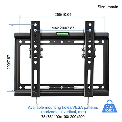 Suptek Tilt TV Wall Mount Bracket for Most 14-42 inch LED, LCD and Plasma TV Mount with Max 200x200mm VESA and 55lbs Loading Capacity, Fits Studs 8" Apart, Low Profile with Bubble Level (MT3202) - size: 14''-42" TV - for wood studs up to 8"