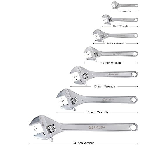 Olympia Tools 18" Adjustable Wrench, Heavy Duty Drop Forged Steel, Chrome Plated, Precision Machined Jaws, Rust Resistant - size: 18-Inch