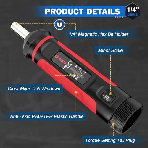 VANPO Torque Screwdriver 15-75 in-lb, 1/4" Drive Precision Driver Set - size: 15-75In-lb