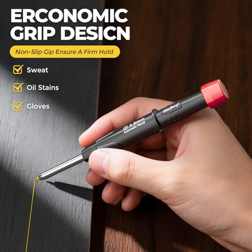 Nicpro Carpenter Pencil with Sharpener & Holster, Construction Pencil -Red - color: Black with Red