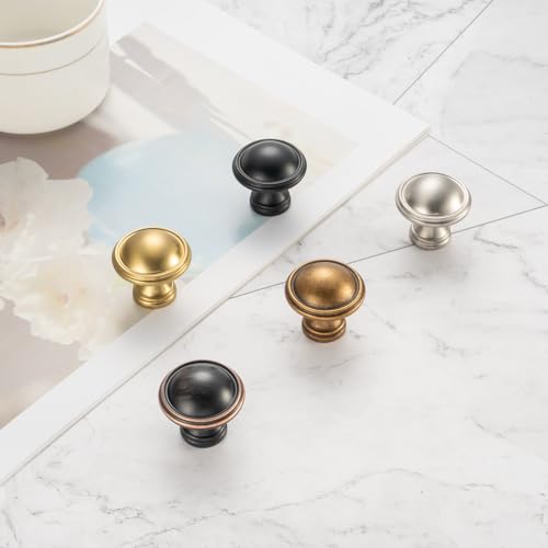 KOOFIZO 10 Pack Antique Brass Cabinet Knobs Round Single Hole Pulls K30 - color: Antique Brass, size: Knob 1 - 10Pcs