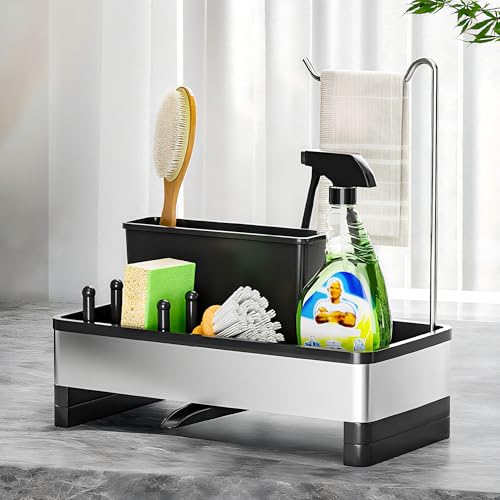 Ewaiira Sponge Holder for Kitchen Sink, Stainless Steel Sink Caddy - color: D-black
