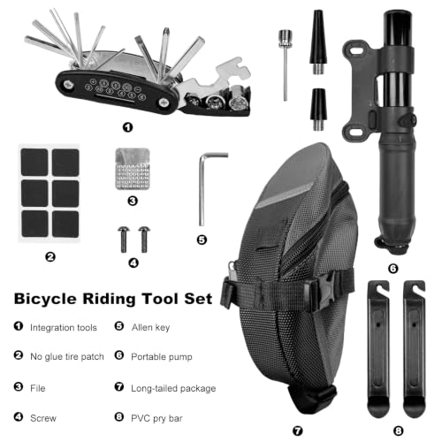 Bike Repair Kit Bike Tool Kit Saddle Bag Tool Set 15 in 1 - color: Black