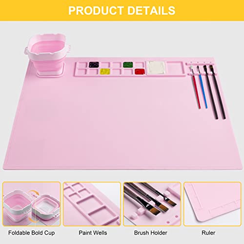 Silicone Painting Mat, Art Mat with Cup, Craft Paint Brush Cleaner Tool - color: Pink