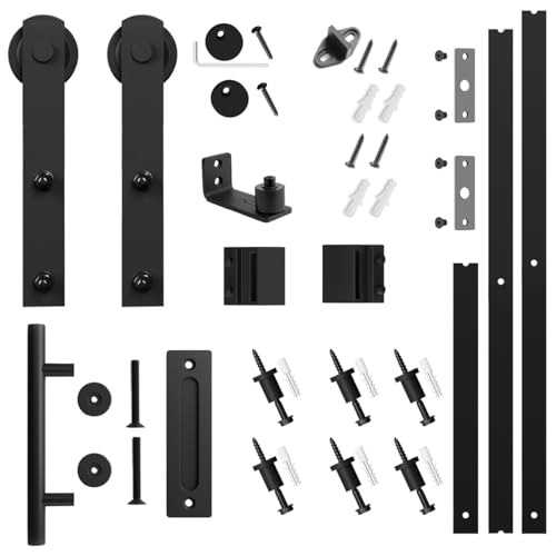 SMARTSTANDARD 8 FT Heavy Duty Sturdy Sliding Barn Door Hardware Kit, Black - size: 8 Feet