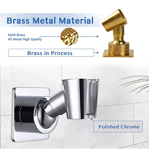 YDmeet Shower Head Holder, Adjustable Handheld Brass Shower Head Bracket, Wall Mount Holder, Drill Free Glue Installation (Polished Chrome) - color: Chrome