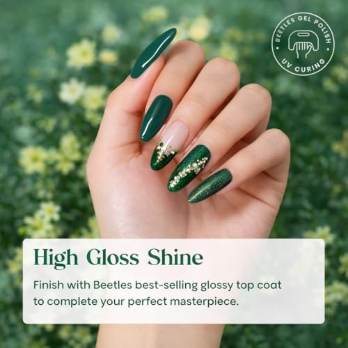 Beetles Green Gel Polish Set - 6 Color Jelly Glitter Sparkle Gel Nail Polish Set, Soak Off UV Nail Lamp Avocado Dark Carnival Nail Art Design Home Salon Gifts for Women - color: A-Mixed Finishes | Green Teal
