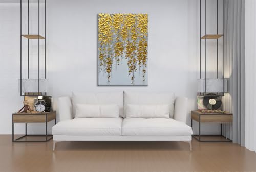 zoinart 3D Modern Oil Painting on Canvas Hand Painted Abstract Flower Paintings Gold Floral Artwork Texture Vertical Canvas Wall Art Contemporary Art - color: YH-D73
