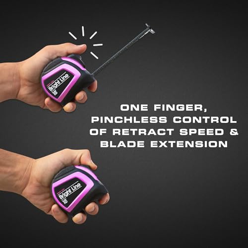 Perfect Measuring Tape - Pink BrightLine High Contrast EasyRead Tape Measure for Low Light (Dark Mode) - Rubber Case 18ft (Inch Fractions) Dual Sided Auto Lock Tape Measure Retractable (Pink) - color: Pink