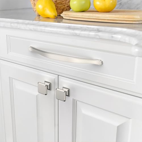 Amerdeco 10 Pack Brushed Satin Nickel Cabinet Pulls 7.5 Inch(192mm) Hole Center Drawer Pulls Cabinet Hardware Kitchen Cabinet Handles for Bathroom ZH0068 - color: Brushed Satin Nickel, size: 7.5"/192MM Hole Center