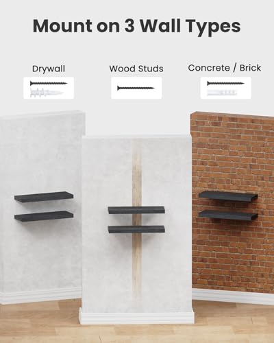 Amada 15 Inch Floating Shelves with Invisible Brackets, Set of 2, Black | Wall Shelves with Hidden Bracket, Solid MDF Wood, 22 lbs Max Load per Shelf, Easy to Assemble, Multi-Wall Compatible - color: Black, size: 15 inches