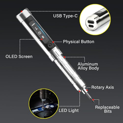 MINIWARE Precision Screwdriver Set ES15S, Mini Electric Screwdriver with 24 Magnetic Bits, 5 Gears Torque, Cordless, Rechargeable DIY Repair Tool Set for Small Appliances Phones/Camera/Laptop etc.