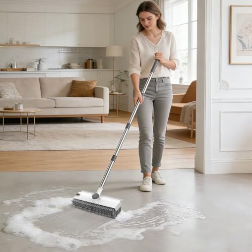 SetSail Floor Scrub Brush with 54in Adjustable Long Handle, Grey&White