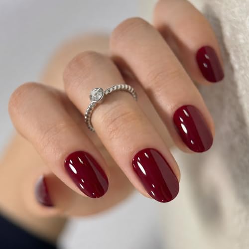 CurvLife Short Oval Press On Nails, Classic Red Burgundy, Soft Gel - color: C1 - Classic Red Nails