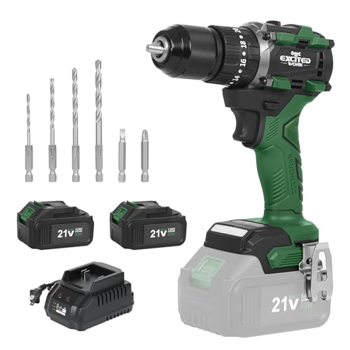 21V Brushless Power Impact Drill Cordless with Dual 3.0Ah Batteries