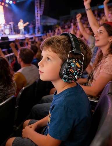 Kids Noise Canceling Earmuffs, 25-30dB Noise Reduction Ear Protection, Adjustable Headband Concert Fireworks, Autism - color: Bkty