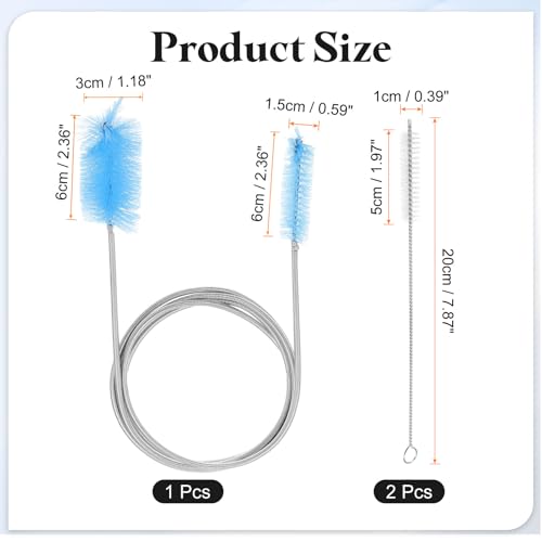 HARFINGTON 3pcs Flexible Long Drain Brush Straw Cleaner Set 61.02" Stainless Steel Double Ended Hose Brush with 8" Nylon Long Tube Pipe Cleaning for Fish Tank Sink Pipe, Blue - color: Blue, size: 155cm