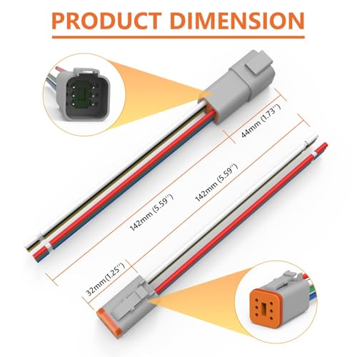 Deutsch DT 6 Pin Connector 2 Sets - 6 Way DT Automotive Waterproof Male Female Plug Wiring Harness for Car, Truck, Boats, LED Work Light, 16 AWG. (2 Sets 6 Pin, Grey) - size: 6-pn