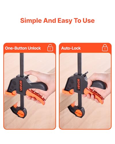 VEVOR Bar Clamps for Woodworking, 2-Pack 12 inch and 2-Pack 6 inch, One-Handed Clamp/Spreader, Quick-Grip F-Clamp with 154 lbs Load Limit, Premium Plastic and Steel, for Woodworking Metal working - size: 12"(4 Pack), style: Quick Grip