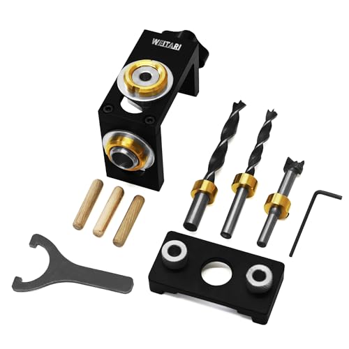 3 in 1 Doweling Jig Drill Kit, 8/10/15mm Pocket Hole Jig Kit Adjustable Dowel Drill Guide Kit Woodworking Drilling Locator Puncher Tool Set Woodworking Screws Punch Locator