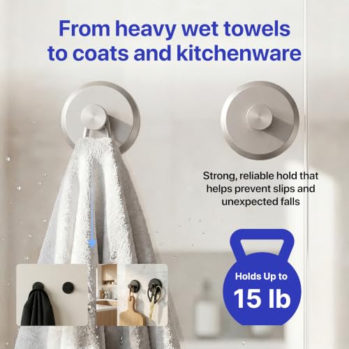 HOME SO Suction Cup Hooks for Shower & Bathroom Towel 2-Pack Brushed Nickel - color: Brushed Nickel, size: 2 Pack
