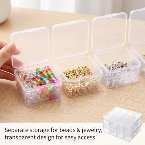 SATINIOR 24 Packs Small Clear Plastic Beads Storage Containers Box with Hinged Lid for Storage of Small Items, Crafts, Jewelry, Hardware (2.5 x 2.5 x 1.6 in) - size: 2.5 x 2.5 x 1.6 in