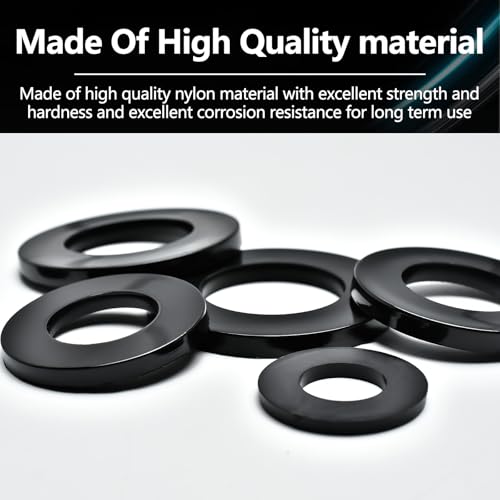 240pcs Nylon Large Flat Round Washer Spacer,9 Sizes Black Flat Washers Assortment Kit,Countersunk Plastic Spacer Thickness Gasket Ring Hardware Tool Fastener for Screw M5 M6 M8 M10 M12 M14 M16 M18 M20