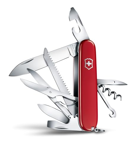 Victorinox Huntsman Swiss Army Knife, 15 Functions, Swiss Made Pocket Knife with Large Blade, Screwdriver, Scissors and Wood Saw - Red - color: Red, style: Old Packaging