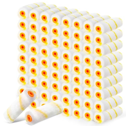 Leumoi 200 Pcs 4 Inch Mini Paint Roller Cover, Yellow - color: white and yellow