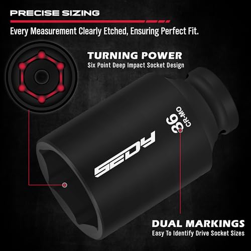 1/2 Drive Deep Impact Socket Set: 11-Piece Metric Size Wheel Axle Nut Wrench Metric Large Jumbo 27mm 29mm 30mm 31mm 32mm 33mm 34mm 35mm 36mm 38mm Spindle Joint High Torque Truck Bearing Locknut - style: 1/2" | 11-Piece Metric Jumbo