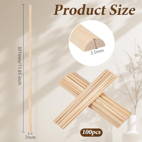OLYCRAFT 100Pcs 11.9x0.3 Inch Half Round Wood dowels 3.5mm Wooden Dowel Rods Unfinished Wood Craft Sticks Half Round Craft Sticks Arch Wooden Dowel Rods for Braiding Tapestry DIY Crafts Building Model - size: 11.9 Inch