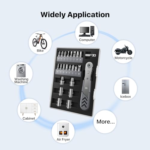 AXTH 23in1 Right Angle Ratcheting Screwdriver Set, 1/4" Driver Repair Tool - style: 23in1