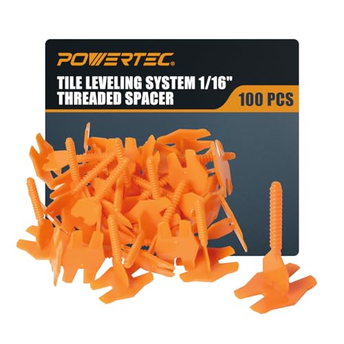 POWERTEC Tile Leveling System 1/16" Threaded Spacer Clips, Flat Base Strap for Spacing and Leveling Tiles 100 Pieces (72107) - color: Spacers, 100 PK