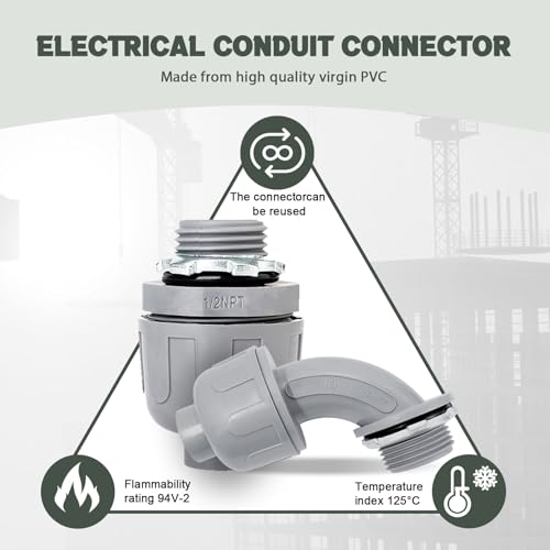 1/2 Inch Liquid Tight Connector - 15 Pack PVC Electrical Conduit Fittings 180 Degree Straight Flexible Connectors for Home, Kitchen, and Bathroom Conduit Connector - size: Straight 1/2"
