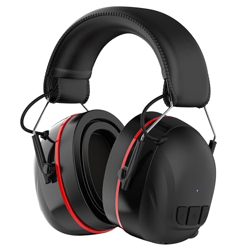 Qozybuds Gel Cushions Ear Muffs, Bluetooth 6.0 Hearing Protection Headphones with 1200mAh Battery, 120H Working Time, 30dB SNR, Larger Buttons for Easy Operation, Superior Stereo Sound - color: Red-black
