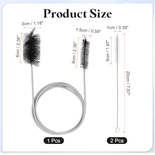 HARFINGTON 3pcs Flexible Long Drain Brush Straw Cleaner Set 61.02" Stainless Steel Double Ended Hose Brush with 8" Nylon Long Tube Pipe Cleaning for Fish Tank Sink Pipe, Black - color: Black, size: 155cm