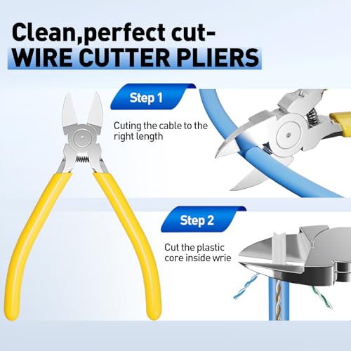 RJ45 Crimp Tool, Cat7 Cat6 Cat5 Crimping Tool Kit with Wire Cutter, Network Cable Tester, Mini Cable Stripper, 50xCat6 Connectors, 50xRJ45 Boots, Ethernet Crimper for Network Cable Installation
