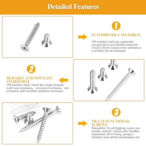165 Pieces #6 x 1/2" 5/8" 3/4" 1" 1-1/4" Wood Screws Set, Phillips Countersunk Head #6 Self-Tapping Screws Assortment Kit, 304 Stainless Steel - size: #6, style: Phillips Countersunk Head