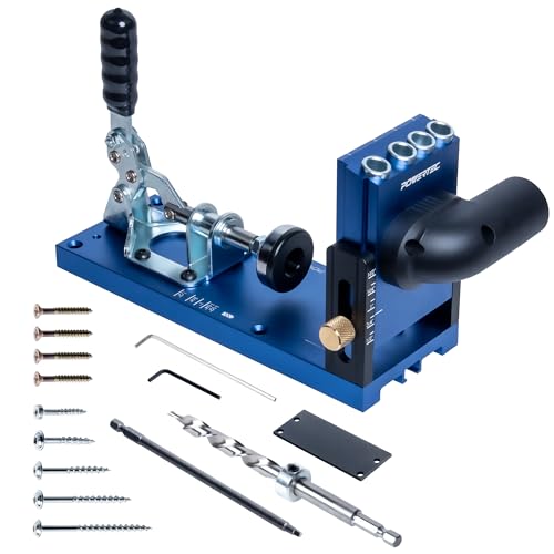 POWERTEC Aluminum Pocket Hole Jig Set with 1-1/4" OD Dust Port, Drill Bit, Drill Stop, Toggle Clamp, Screws. Adjustable Pocket Screw Jig for Woodworking DIY Carpentry Projects & Wood Joinery (71844) - style: AluminumPocket Hole Jig Set w/ Toggle Clamp