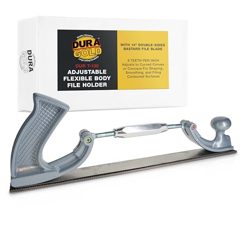 Dura-Gold Adjustable Flexible Body File Holder with 14" Double-Sided Bastard File Blade, 9 Teeth Per Inch - Adjusts to Curved Convex or Concave for Shaping, Smoothing, and Filing Contoured Surfaces - style: Holder