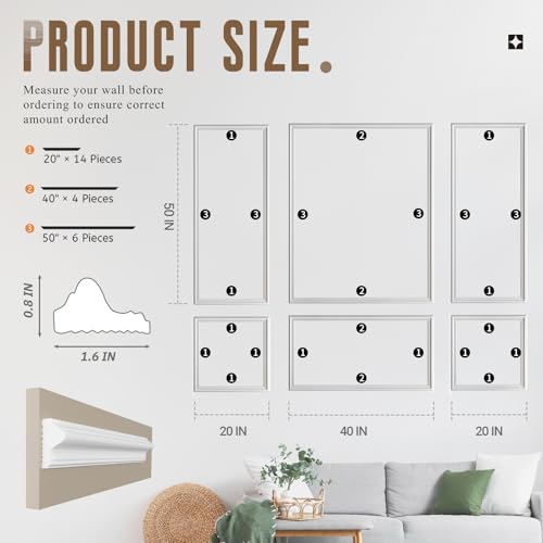 Peel and Stick Wall Molding Kit, Accent Wall Panels for Interior Wall Decor with Double-Sided Tape, 3 Set Pre-Cut PS Wainscoting Panels (50 * 40 in) - size: 50x40, style: T40-2