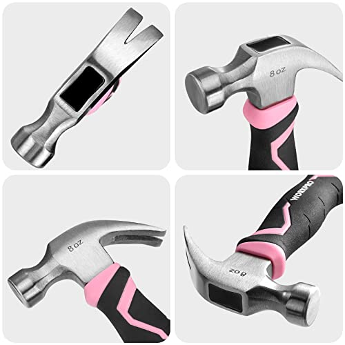 WORKPRO 8 oz Claw Hammer, Pink Hammer with Fiberglass Handle, Pink Ribbon - color: Pink Ribbon, size: 8 oz